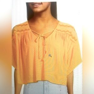 Free People Market Embroidered V-Neck Top in Carrot Ginger Size XS
